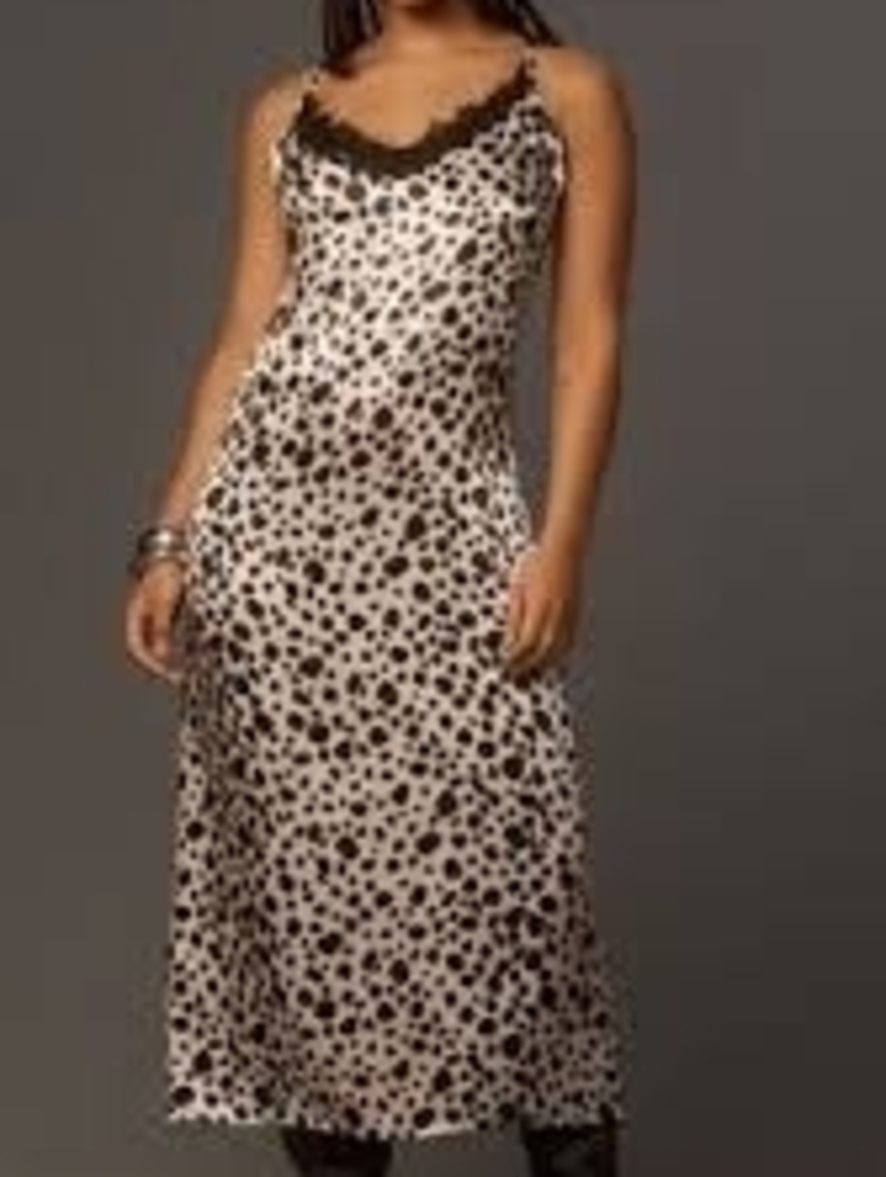 Anthropologie Black and Cream Spotted Lace-Trim Midi Dress - Picture 7 of 7